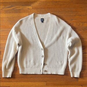 GAP Cream V-Neck Button-Front Knit Cardigan